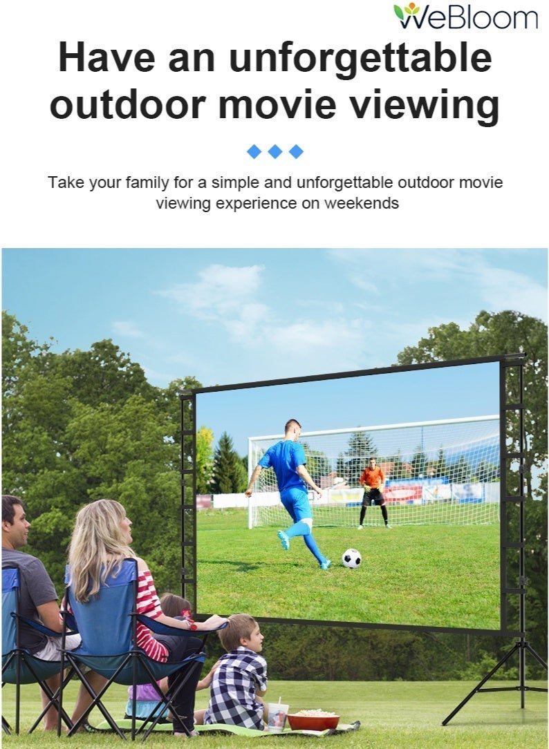 WeBloom 100-120-150 Inch Projector Screen with Dual Tripod Stand 16:9 4K HD Portable Outdoor Indoor Projector Screen Rear Front Projection Screen, Foldable Thick Milk Silk Outdoor Movie Screen With Carry Bag for Home Theater, Office Meetings, Outdoor Movies. - Image 3